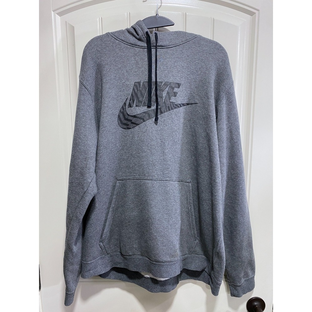 Nike Hoodie Club Fleece Pullover Men's XL Logo Hoodie Pockets Gray Gym Workout